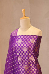 Purple Raw Mango Silk Unstitched Suit with Zari Jaal Work
