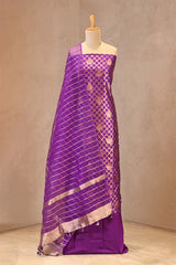 Purple raw mango silk suit with zari jaal work and organza dupatta