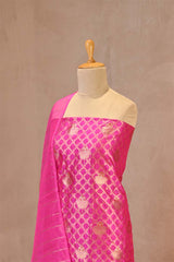 Rani Pink Raw Mango Silk Unstitched Suit with Zari Jaal Work