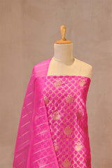 Rani Pink Raw Mango Silk Unstitched Suit with Zari Jaal Work