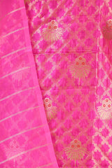 Rani Pink Raw Mango Silk Unstitched Suit with Zari Jaal Work