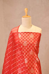 Red Raw Mango Silk Unstitched Suit with Zari Jaal Work