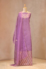 Lilac Satin Silk Suit with Organza Dupatta and Zari Embroidery