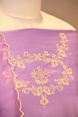 Lilac Satin Silk Suit with Organza Dupatta and Zari Embroidery