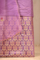 Lilac Satin Silk Suit with Organza Dupatta and Zari Embroidery