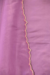 Lilac Satin Silk Suit with Organza Dupatta and Zari Embroidery