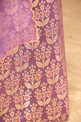 Lilac Satin Silk Suit with Organza Dupatta and Zari Embroidery