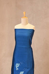 Sea Blue Chiniya Silk Unstitched Suit with Fish Motif Embroidery