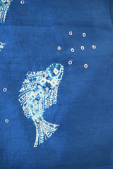 Sea Blue Chiniya Silk Unstitched Suit with Fish Motif Embroidery