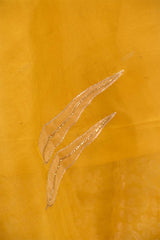 Yellow Satin Silk Unstitched Suit with Bird Motif Neckline & Organza Dupatta