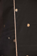 Black Handloom Satin Silk Unstitched Suit with Bird Motif Neckline & Organza Dupatta