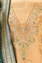 Beige Tissue Silk Unstitched Suit with Zardozi Neckline & Banarasi Dupatta