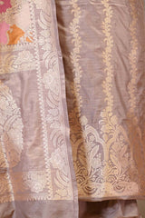 Light Mauve Katan Silk Unstitched Suit with Rangkat Banarasi Dupatta