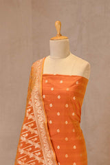 Orange Banarasi Katan Silk Unstitched Suit with Zari Buti & Dupatta