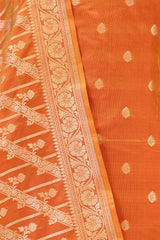 Orange Banarasi Katan Silk Unstitched Suit with Zari Buti & Dupatta