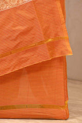 Orange Banarasi Katan Silk Unstitched Suit with Zari Buti & Dupatta