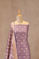 Lavender Banarasi Katan Silk Unstitched Suit with Zari Buti & Dupatta
