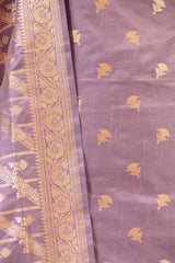 Lavender Banarasi Katan Silk Unstitched Suit with Zari Buti & Dupatta