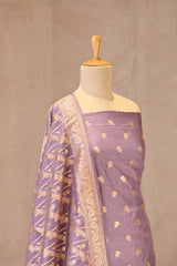 Lavender Banarasi Katan Silk Unstitched Suit with Zari Buti & Dupatta