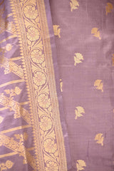Lavender Banarasi Katan Silk Unstitched Suit with Zari Buti & Dupatta