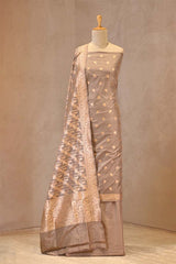 Grey Banarasi Katan silk suit with zari buti and dupatta