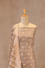 Grey Banarasi Katan Silk Unstitched Suit with Zari Buti & Dupatta