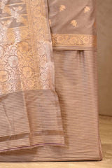 Grey Banarasi Katan Silk Unstitched Suit with Zari Buti & Dupatta
