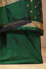 Bottle Green Banarasi Katan Silk Unstitched Suit Set with Zari Buti