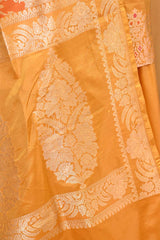 Yellow Katan Silk Unstitched Suit Set with Meenakari Buta & Rangkat Dupatta