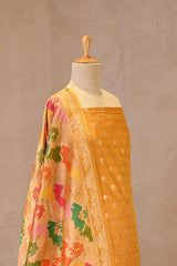 Yellow Katan Silk Unstitched Suit Set with Meenakari Buta & Rangkat Dupatta