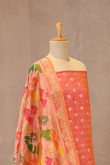 Peach Katan Silk Unstitched Suit Set with Meenakari Buta & Rangkat Dupatta