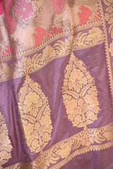Lilac Katan Silk Unstitched Suit Set with Meenakari Buta & Rangkat Dupatta