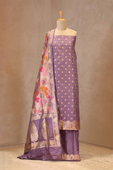 Lilac Katan Silk Unstitched Suit Set with Meenakari Buta & Rangkat Dupatta