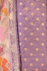 Lilac Katan Silk Unstitched Suit Set with Meenakari Buta & Rangkat Dupatta