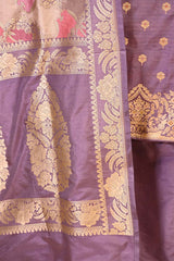 Lilac Katan Silk Unstitched Suit Set with Meenakari Buta & Rangkat Dupatta