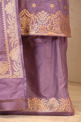 Lilac Katan Silk Unstitched Suit Set with Meenakari Buta & Rangkat Dupatta