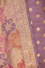 Lilac Katan Silk Unstitched Suit Set with Zari Buta & Rangkat Dupatta
