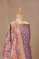 Lilac Katan Silk Unstitched Suit Set with Zari Buta & Rangkat Dupatta
