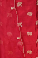 Red Chiniya Silk Suit Set with Gaja Motifs & Gold Embellished Dupatta