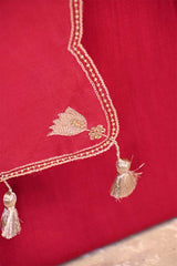 Red Chiniya Silk Suit Set with Gaja Motifs & Gold Embellished Dupatta