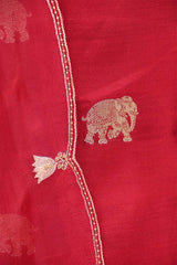 Red Chiniya Silk Suit Set with Gaja Motifs & Gold Embellished Dupatta