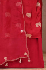 Red Chiniya Silk Suit Set with Gaja Motifs & Gold Embellished Dupatta