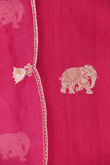 Fuschia Pink Chiniya Silk Suit Set with Gaja Motifs & Gold Embellished Dupatta