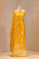 Yellow Chiniya Silk Unstitched Suit with Shibori Marine Motif Embroidery