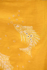Yellow Chiniya Silk Unstitched Suit with Shibori Marine Motif Embroidery