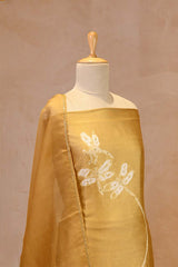Light Yellow Chiniya Silk Shibori Unstitched Suit with  Butterfly Motif Embroidery