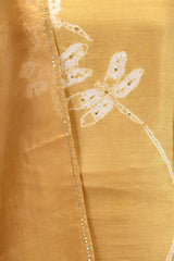 Light Yellow Chiniya Silk Shibori Unstitched Suit with  Butterfly Motif Embroidery