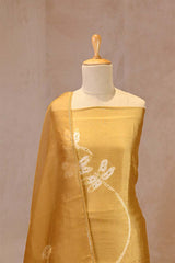 Light Yellow Chiniya Silk Shibori Unstitched Suit with  Butterfly Motif Embroidery