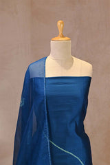 Blue Chiniya Silk Shibori Unstitched Suit with Butterfly Motif Embroidery