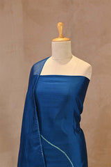 Blue Chiniya Silk Shibori Unstitched Suit with Butterfly Motif Embroidery